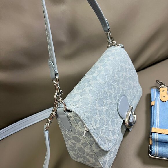 Coach Soft Tabby Blue Denim Shoulder Bag with Monogram Pattern - Picture 9 of 9